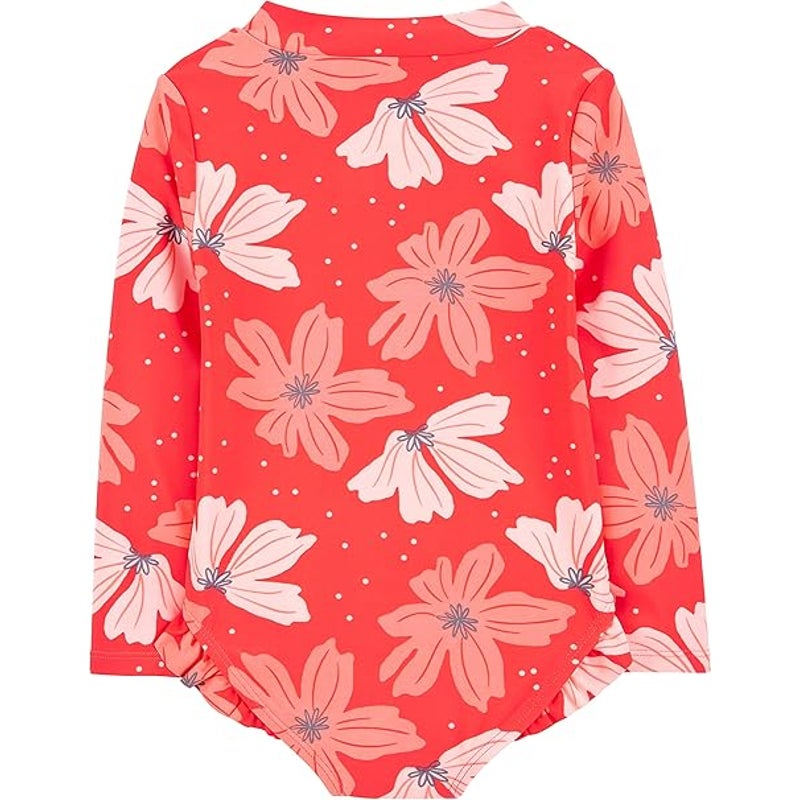 New Simple Joys by Carters Girls 4T Floral Long Sleeve Zipper One Piece Swimsuit
