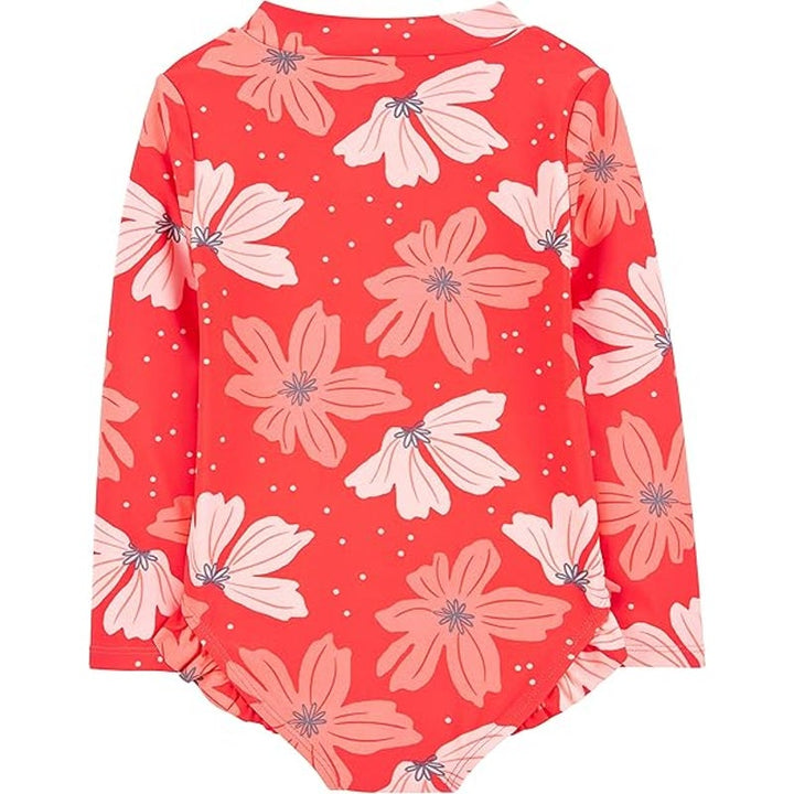 New Simple Joys by Carters Girls 4T Floral Long Sleeve Zipper One Piece Swimsuit