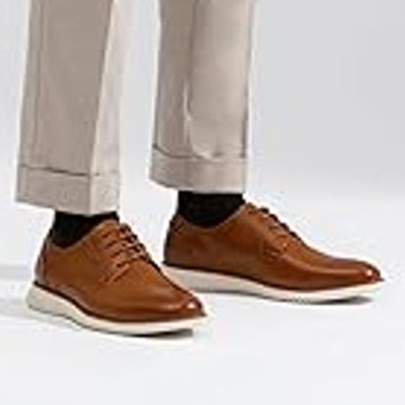 New Jousen Mens Size 9.5 Brown Faux Leather Lace Up Brogue Formal Oxfords Shoes