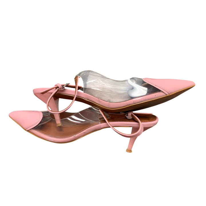 Coutgo Women Size 9.5 Pink Clear Slingback 3" Heels Heart Pumps Closed Toe Shoes