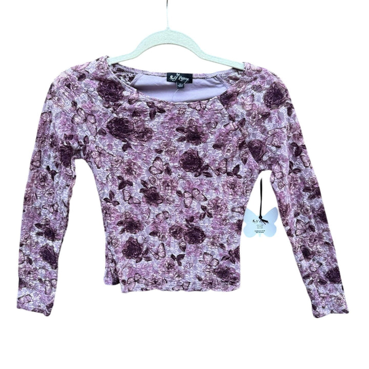 NWT New Self Esteem Junior XS Floral Butterfly Lace Lined Long Sleeve Top