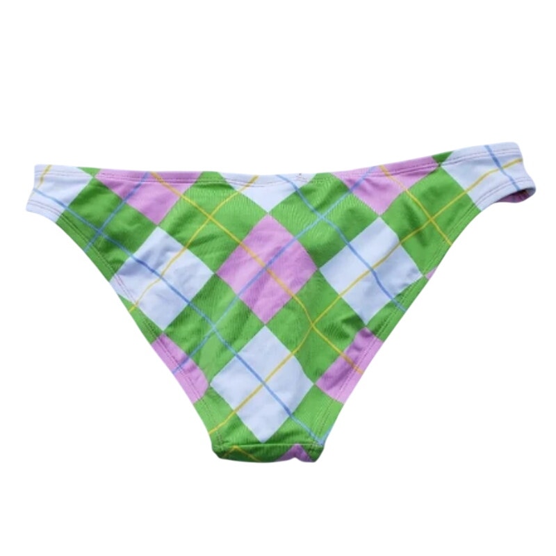 New LEI Surf Womens Large Green Pink Plaid Separates Bikini Bottoms ONLY
