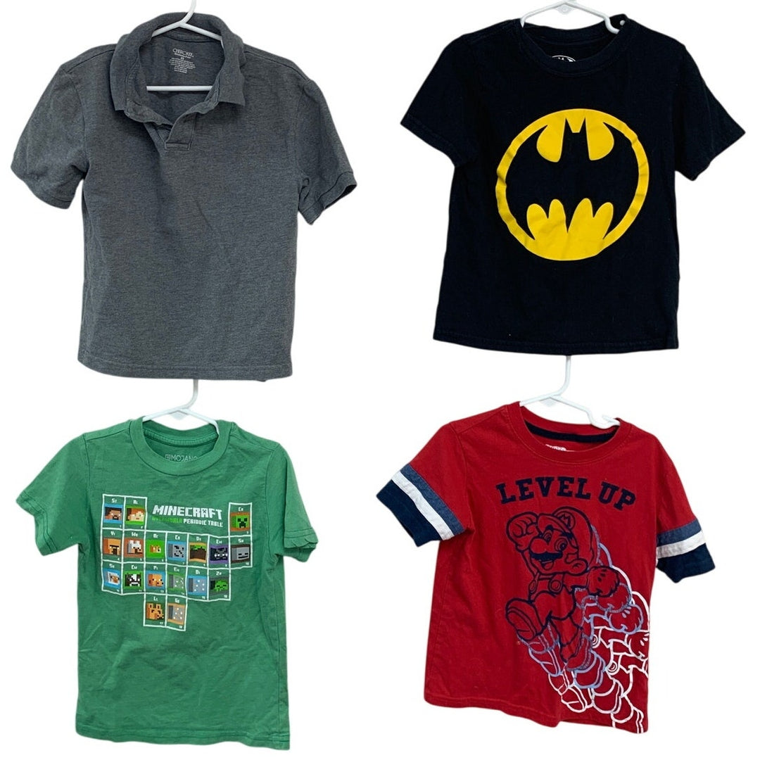 Lot of 4 Boys XS Minecraft Bat Man Mario Collared Polo Short Sleeve Tee Shirts
