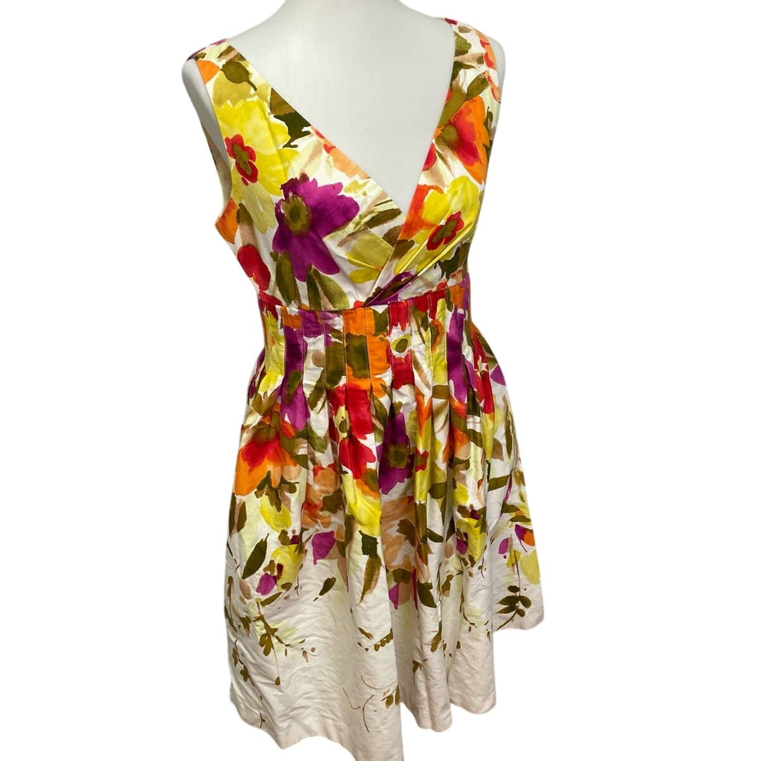 Dress Barn Size 10 V-Neck Cotton Blend Fit &amp; Flare Sleeveless Floral Midi Dress
