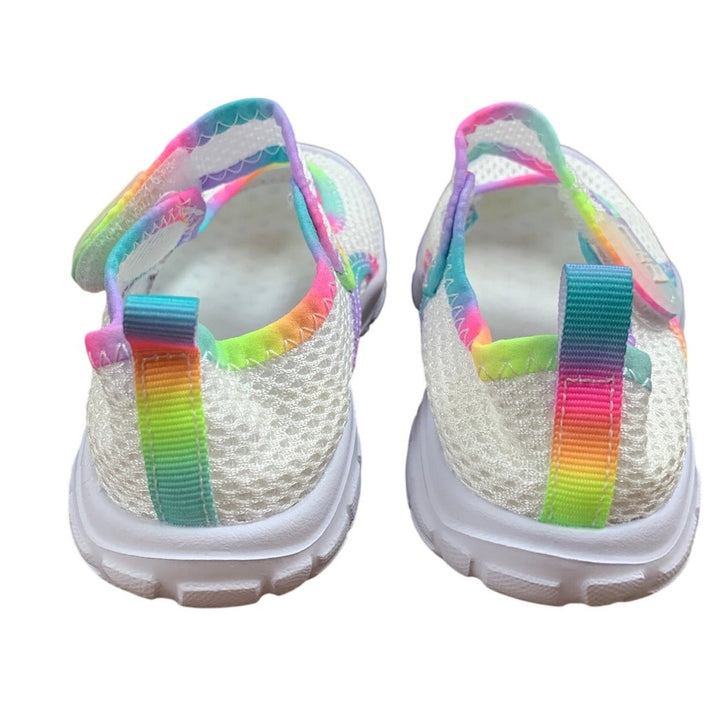 New L-Run Toddler Girl Size 5.5 White Rainbow Mesh Non Slip Hook Loop Shoes