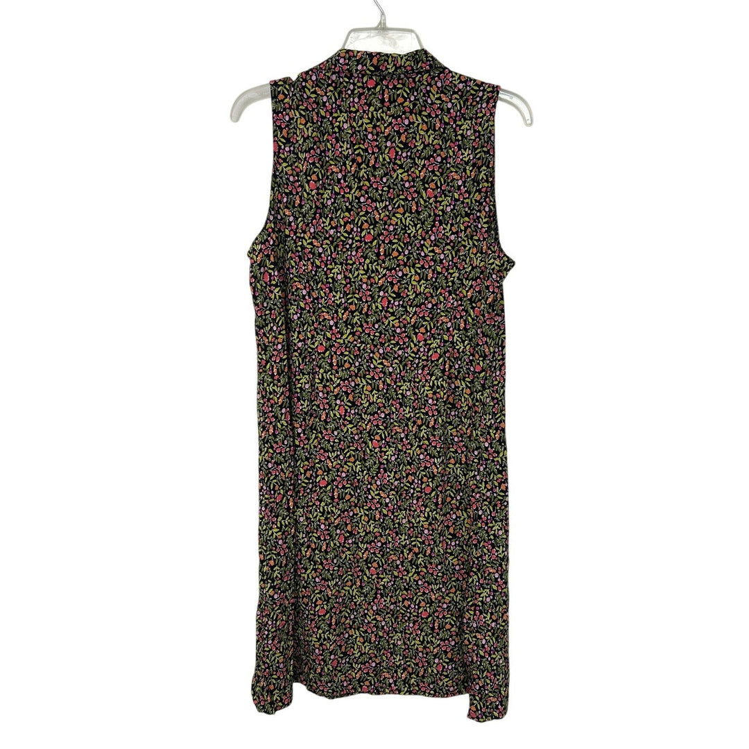 J Jill Womens Medium Sleeveless Floral V Neck Quarter Button A Line Dress