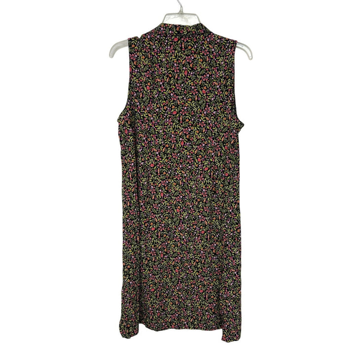 J Jill Womens Medium Sleeveless Floral V Neck Quarter Button A Line Dress
