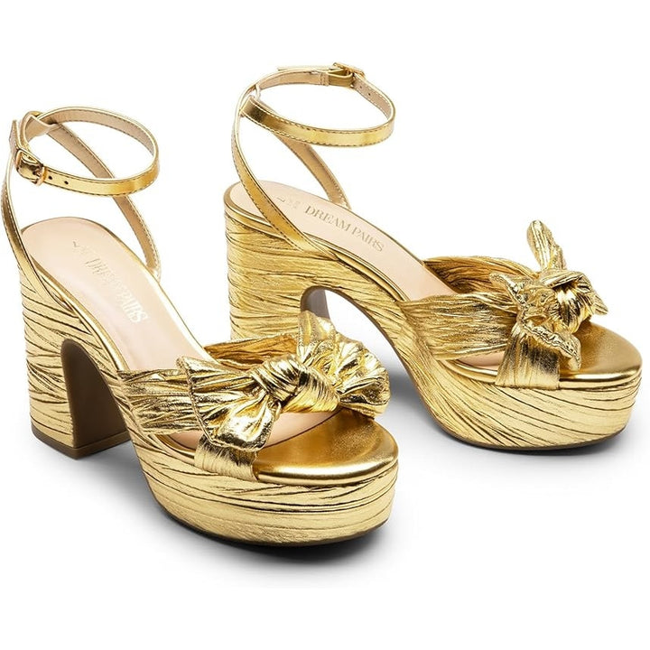 New Dream Pairs Womens 9.5 Gold 4.5" Platform Heel Ankle Strap Open Toe Shoes