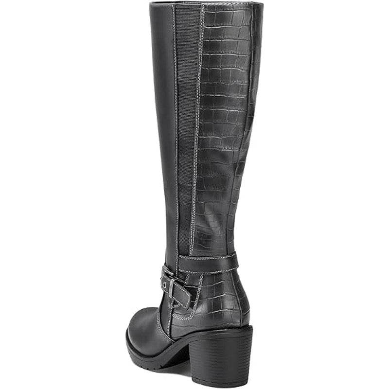 New Mysoft Womens Size 9.5 Gray Knee High 3" Chunky Block Heel Side Zip Boots