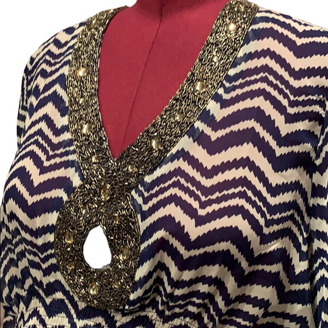 New Attitudes by Renee 3X Long Sleeve Beaded Sheer Flowy Polyester Top Blouse