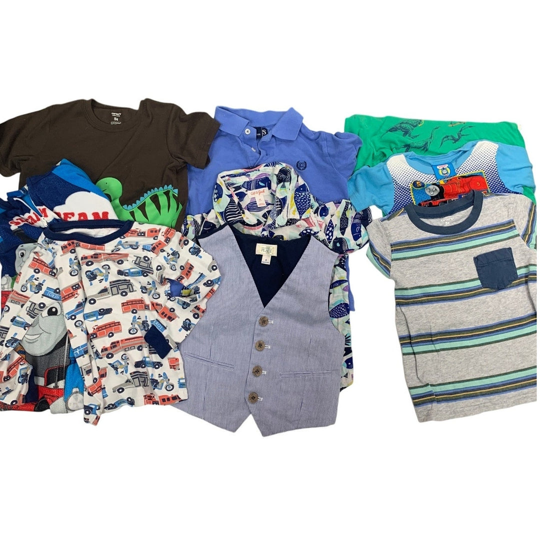 9 Boys 5T Short Sleeve Polo Tee Shirt Sleeper Vest Pajamas Mixed Clothes Lot