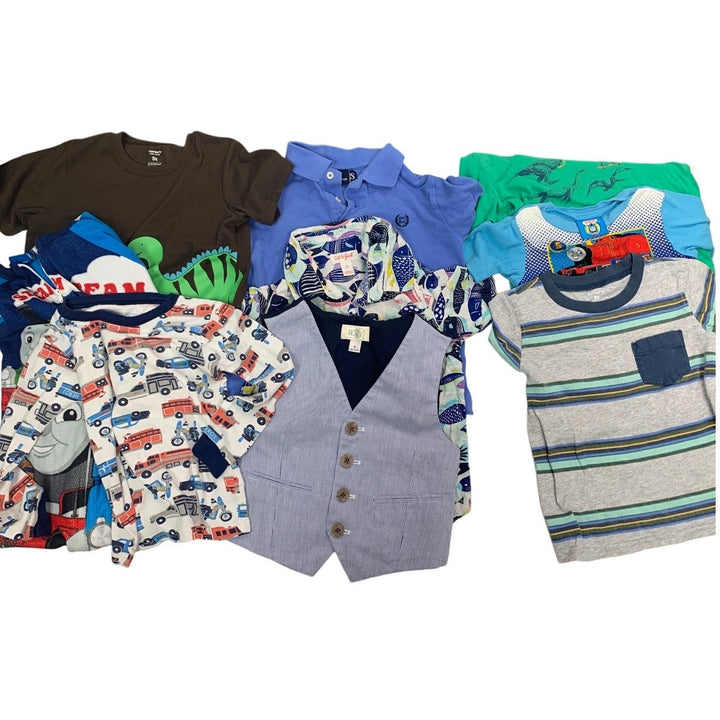 9 Boys 5T Short Sleeve Polo Tee Shirt Sleeper Vest Pajamas Mixed Clothes Lot