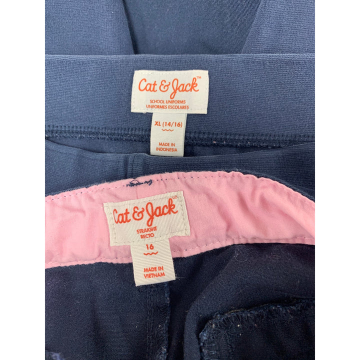 2 New Cat &amp; Jack Girls XL (14/16) Navy Blue Cotton Blend Uniform Straight Pants