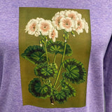 Hand Printed Upcycled Womens Medium Vintage Book Page Flower Long Sleeve Tee