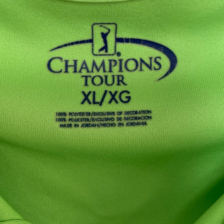 Lot of 2 Champions PGA Tour Mens XL Solid Green Short Sleeve Polo Shirts EUC