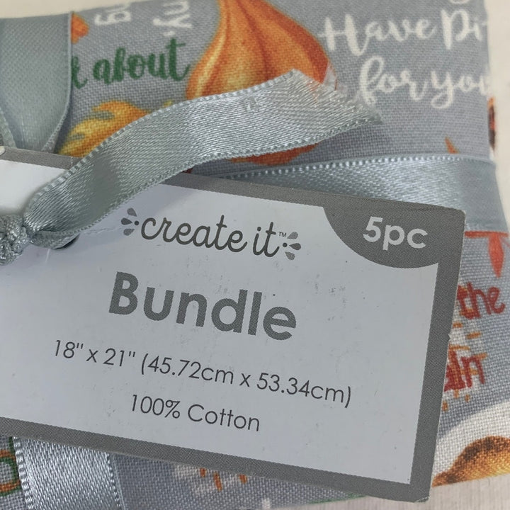5 New Create It 18" by 21" Fall Harvest Feast Pumpkin Cotton Fat Quarters Fabric