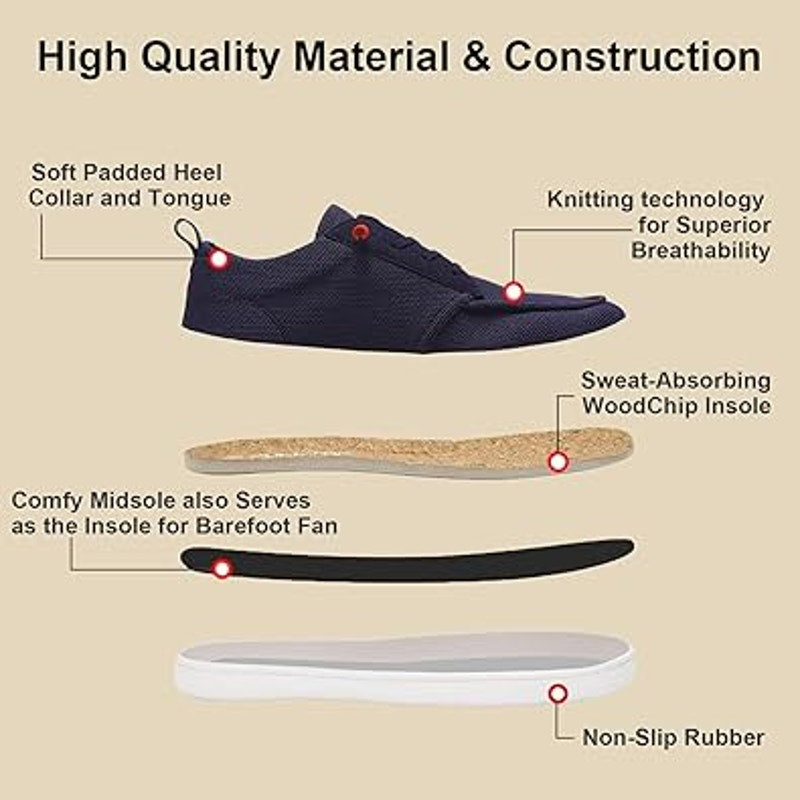 Pulltop Mens Size 8 Wide Toe Box Black Lace Up Barefoot Zero Drop Casual Shoes