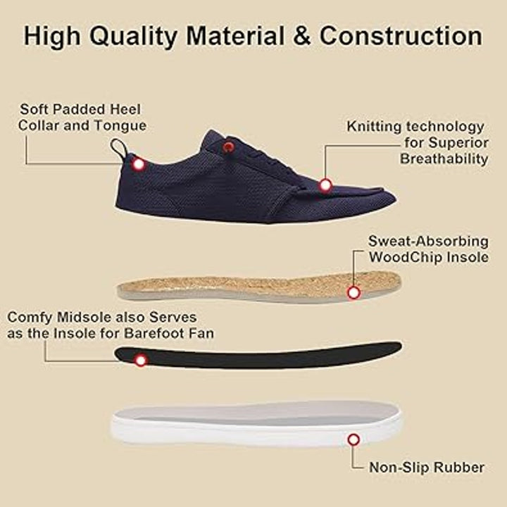 Pulltop Mens Size 8 Wide Toe Box Black Lace Up Barefoot Zero Drop Casual Shoes