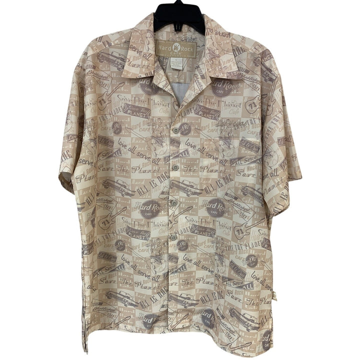 Hard Rock Cafe Mens Large Save The Planet Short Sleeve Polyester Button Up Shirt