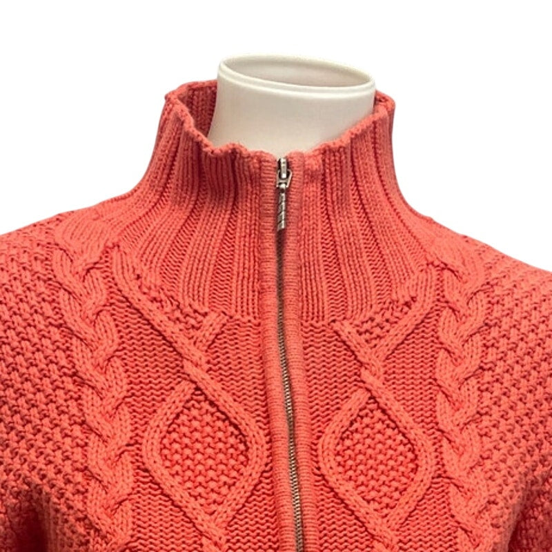 Lea &amp; Nicole Womens Small Full Zip Long Sleeve High Neck Cabled Cardigan Sweater