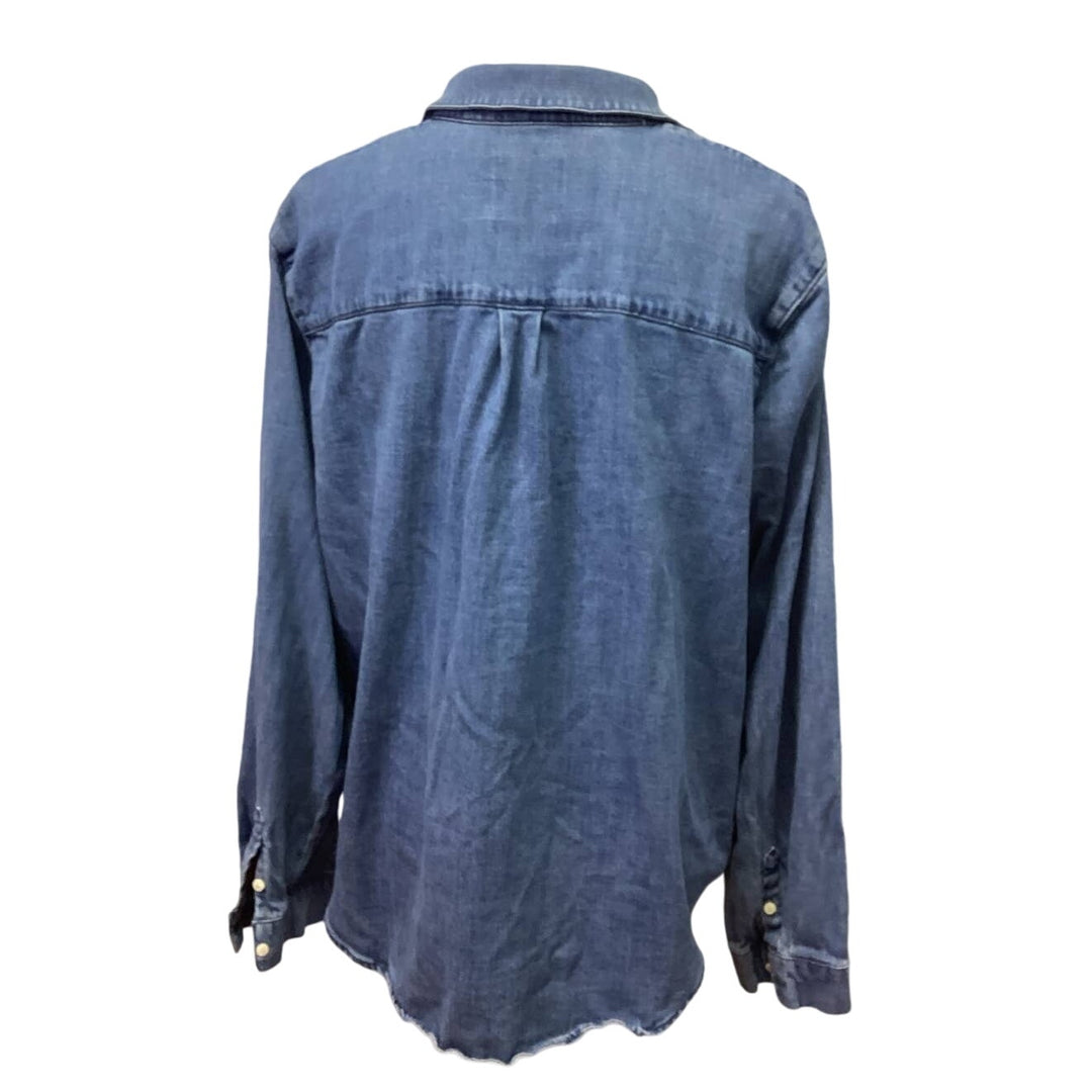 Hand Printed Upcycled Womens XXL Cardinal Long Sleeve Denim Button Up Shirt
