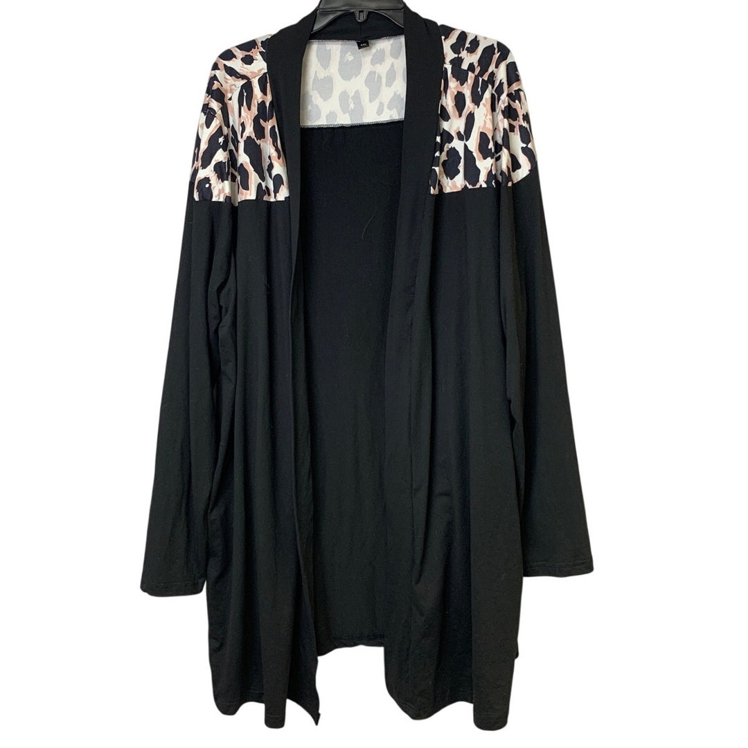 Womens 4XL Poly Elastane Cheetah Print Long Sleeve Open Front Cardigan Sweater