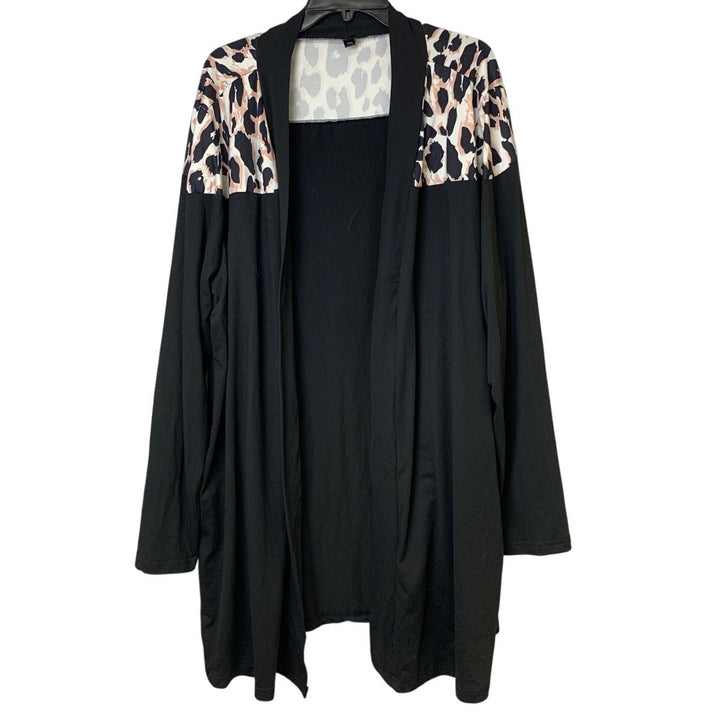 Womens 4XL Poly Elastane Cheetah Print Long Sleeve Open Front Cardigan Sweater