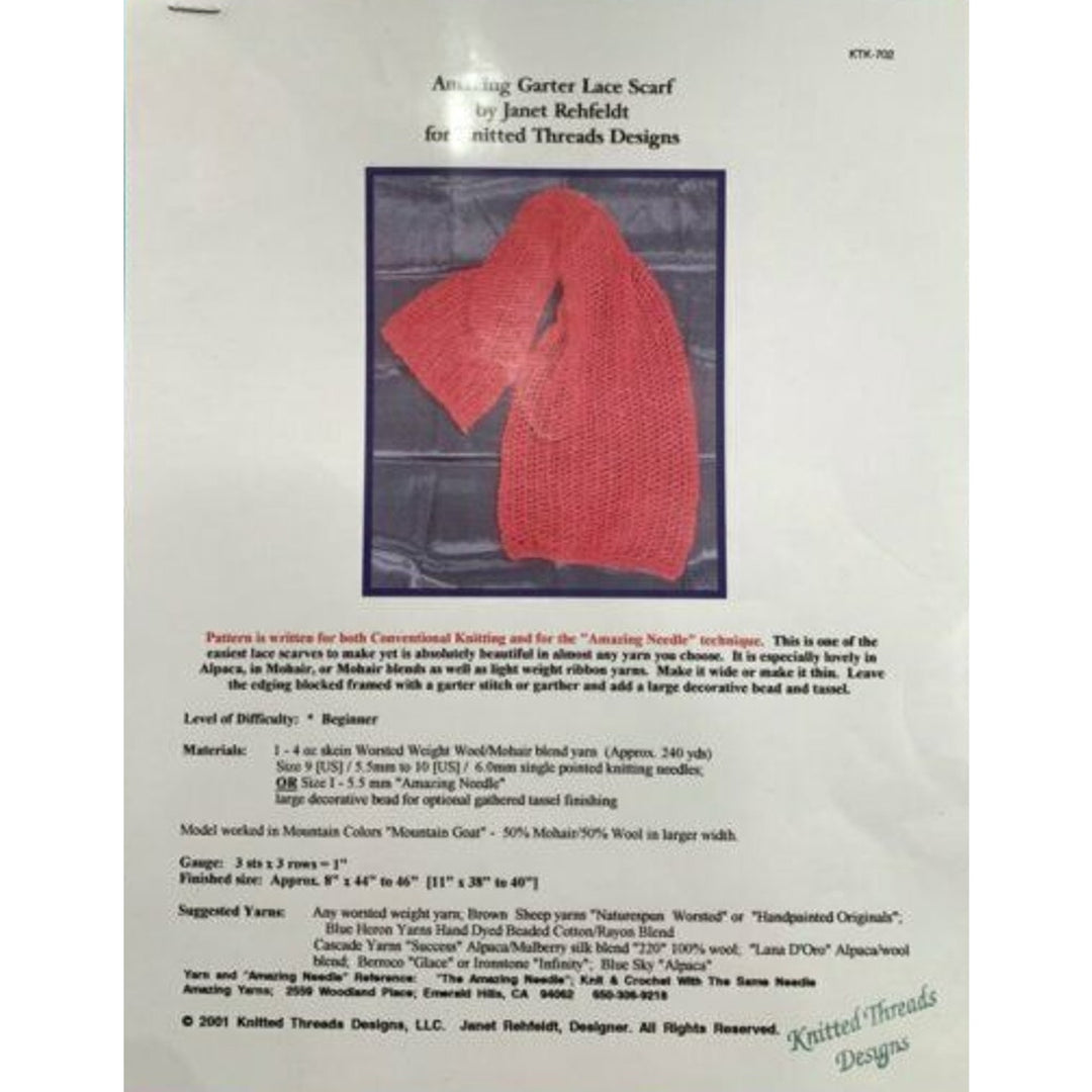 New 2001 Knitted Threads Rehfeldt KTK-702 Amazing Garter Scarf Knitting Pattern