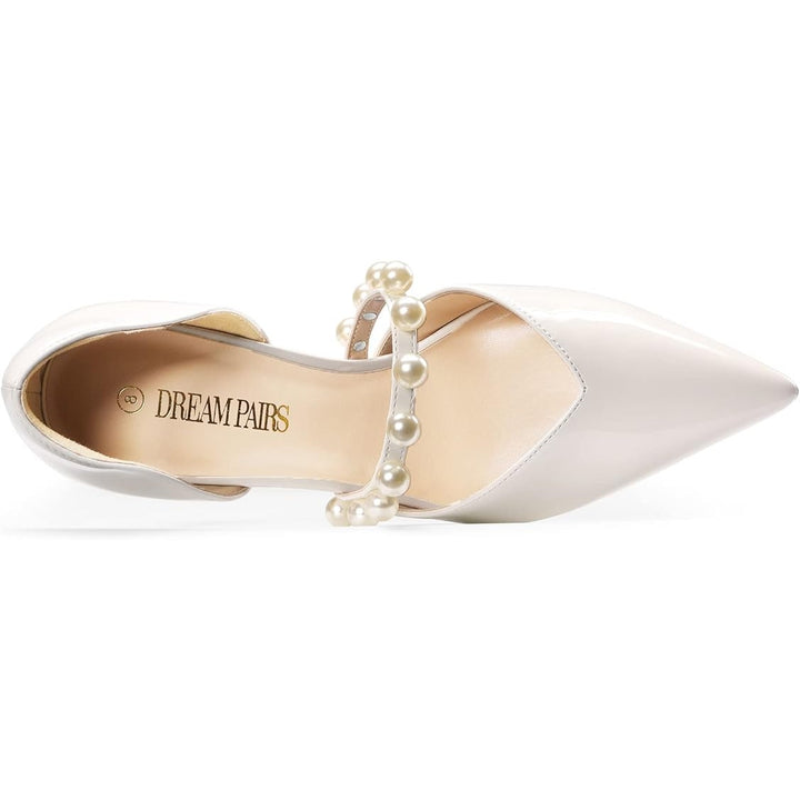 Dream Pairs Womens Size 8 White Pearl Closed Toe 3.5" Heel Pointed Toe Shoes