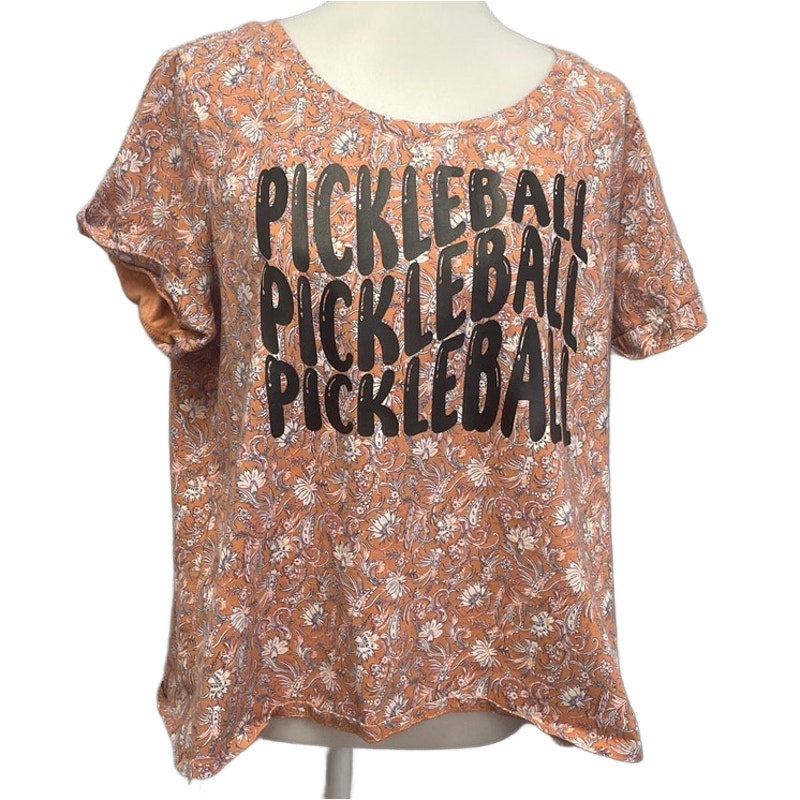 Hand Printed Upcycled Womens XL Pickleball Pickleball Pickleball Floral Tee