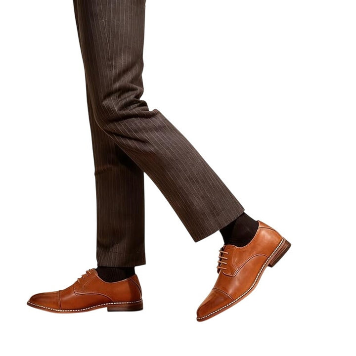Vostey Mens Size 9.5 Chestnut Brown Oxford Lace Up Closed Round Toe Dress Shoes