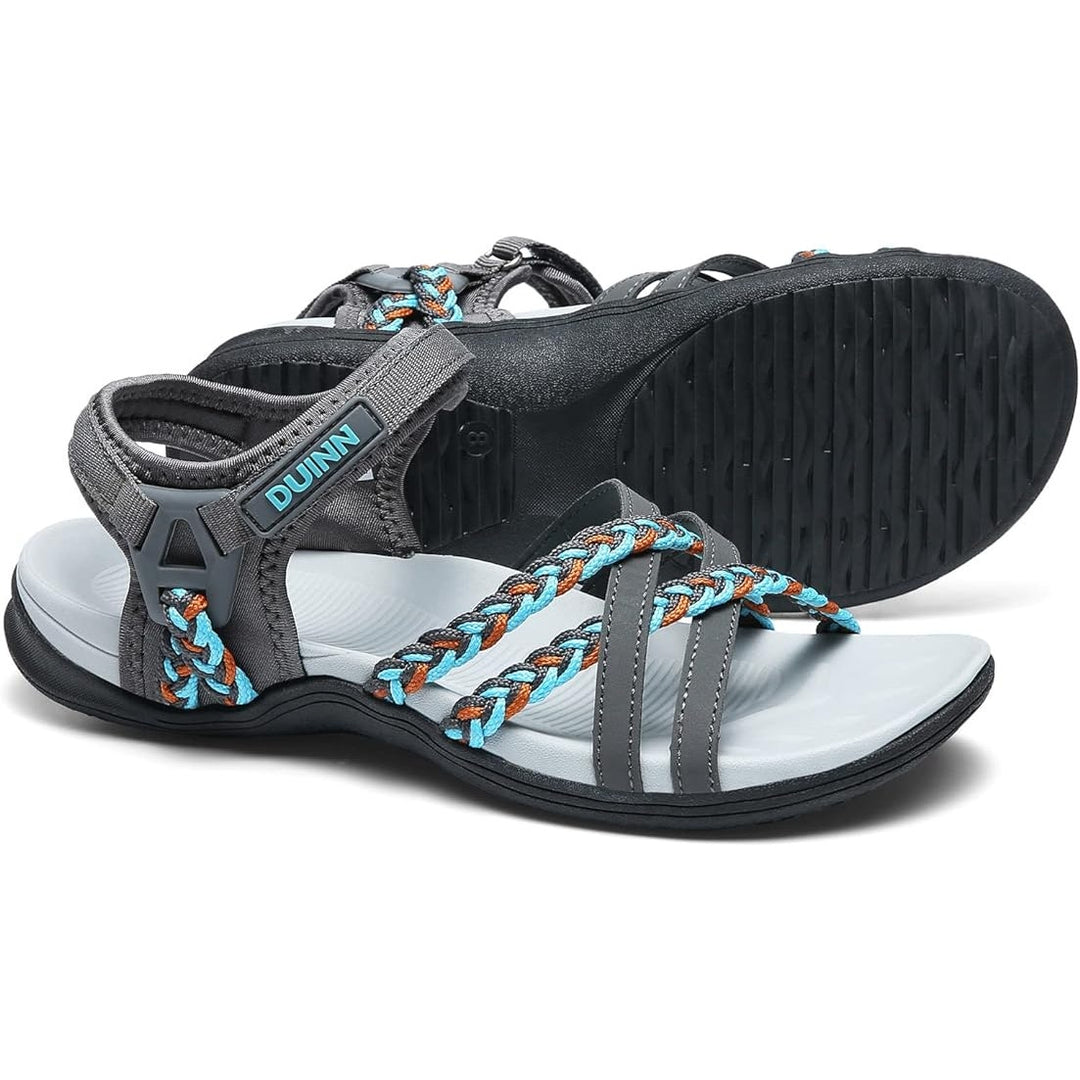 New Duinn Upfen Womens Size 6.5 Hook Loop Closure Black Hiking Sport Sandals