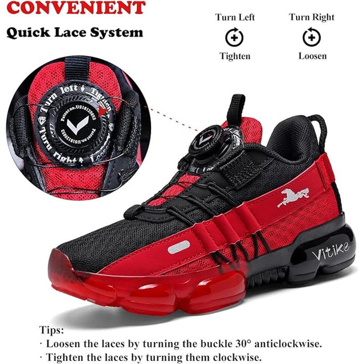 Jmfchi Sports Boys Size 4 Red Black Running Tennis Athletic Quick Lace Shoes