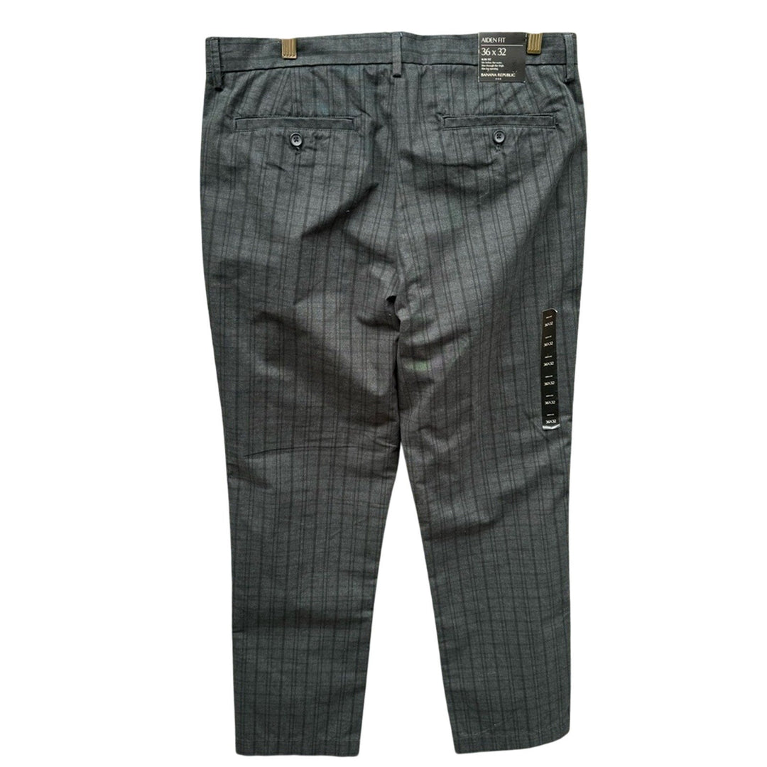 NWT New Banana Republic Mens 36X32 Aiden Fit Gray Plaid Flat Front Trouser Pants