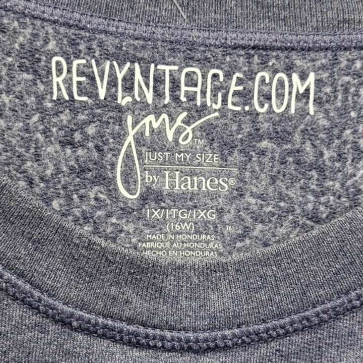 Hand Printed Upcycled Womens 1X PolyBlend Planet Earth Long Sleeve Sweatshirt