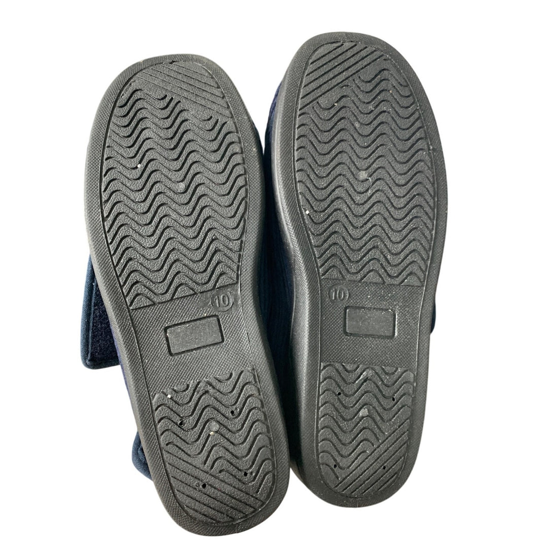 HomeTop Womens Size 10 Navy Blue Corduroy Adjustable Hook Loop Diabetic Slippers