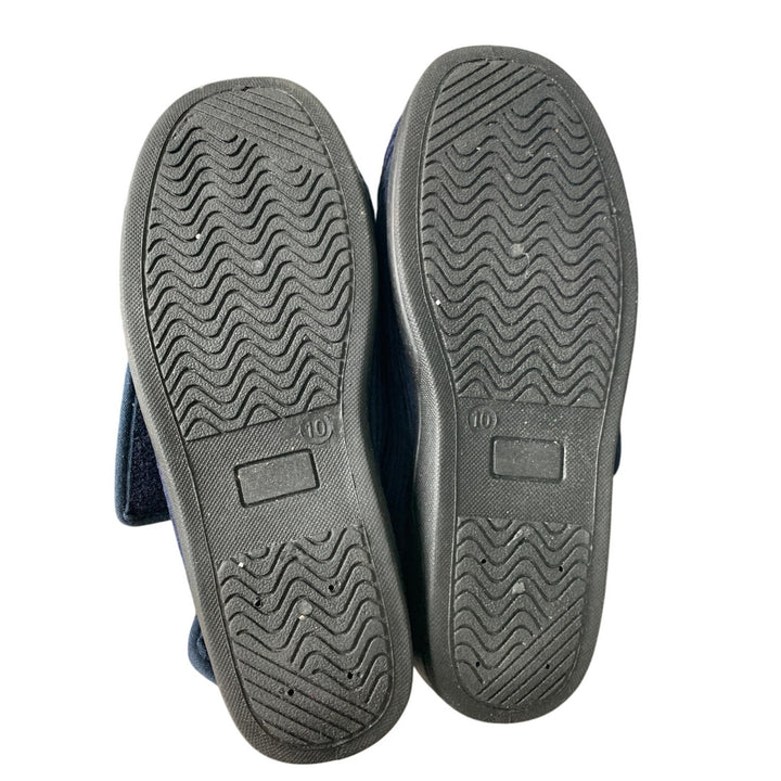 HomeTop Womens Size 10 Navy Blue Corduroy Adjustable Hook Loop Diabetic Slippers