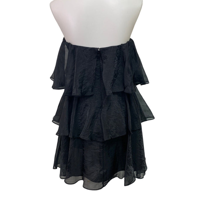 American Eagle Womens Medium Strapless Black Sheer Ruffled Tiered Mini Dress