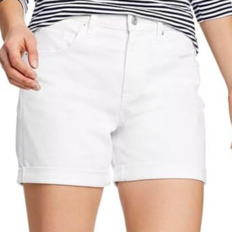 New Eddie Bauer Womens Size 8 White Boyfriend Rolled Relaxed Fit Mid-Rise Shorts