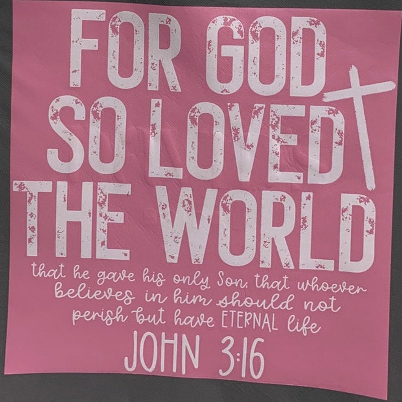 New Upcycled Hand Printed God So Loved the World John 3:16 Shopper Tote Bag
