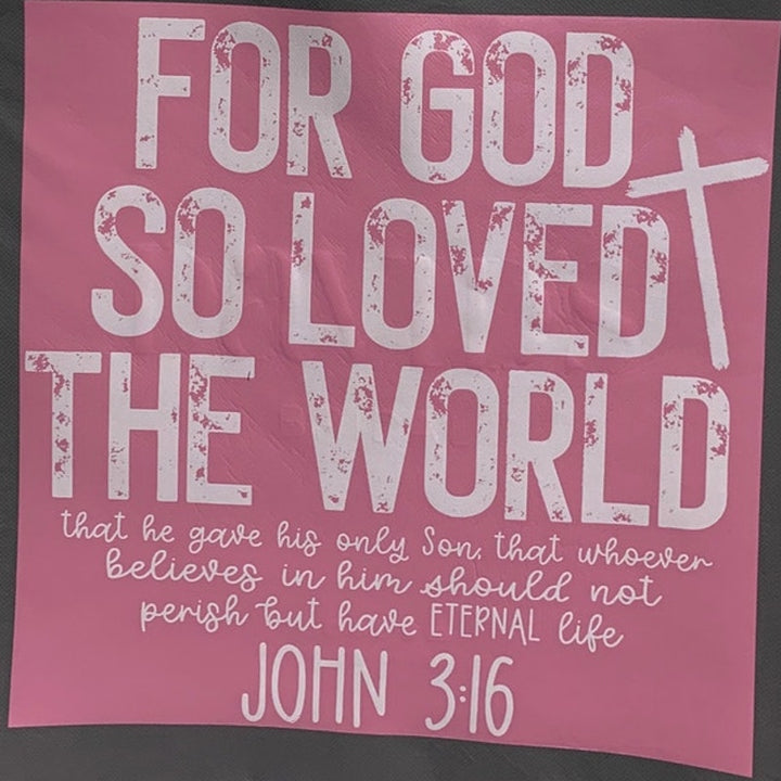 New Upcycled Hand Printed God So Loved the World John 3:16 Shopper Tote Bag