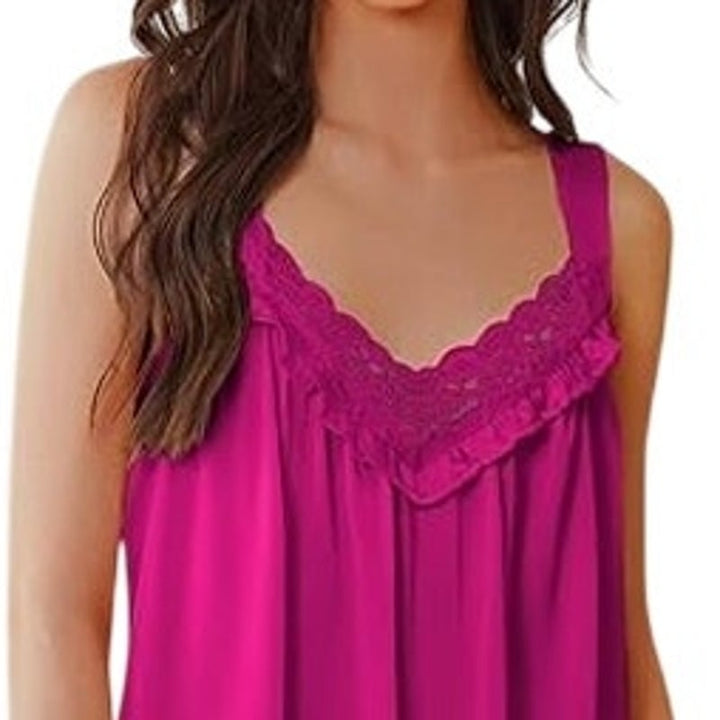 NWT New Ekouaer Womens Medium Magenta Lace Sleeveless V Neck Sleepwear Nightgown