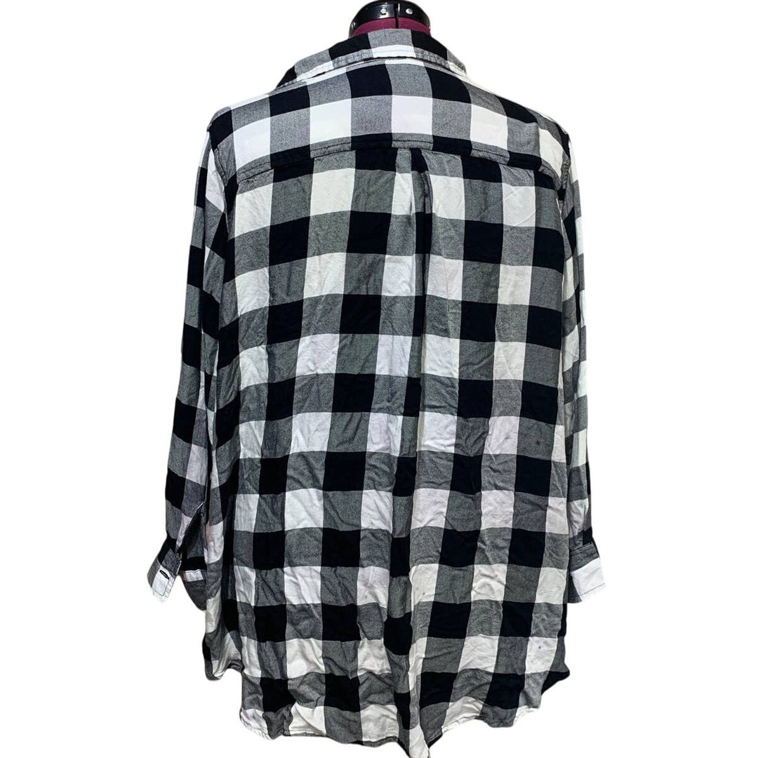 Old Navy Womens Plus Size 3X Half Button Front Plaid Long Sleeve Shirt