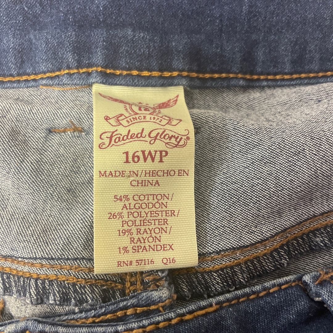 Faded Glory 16WP 16W Petite Stretch Cotton Straight Leg Denim Blue Jeans