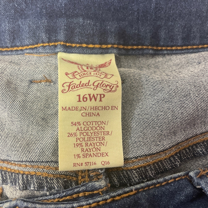 Faded Glory 16WP 16W Petite Stretch Cotton Straight Leg Denim Blue Jeans