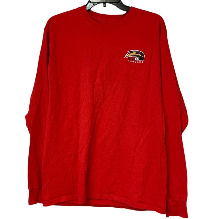 Russell Mens Large Red SIUE Cougars College Long Sleeve Crew Neck Tee Shirt