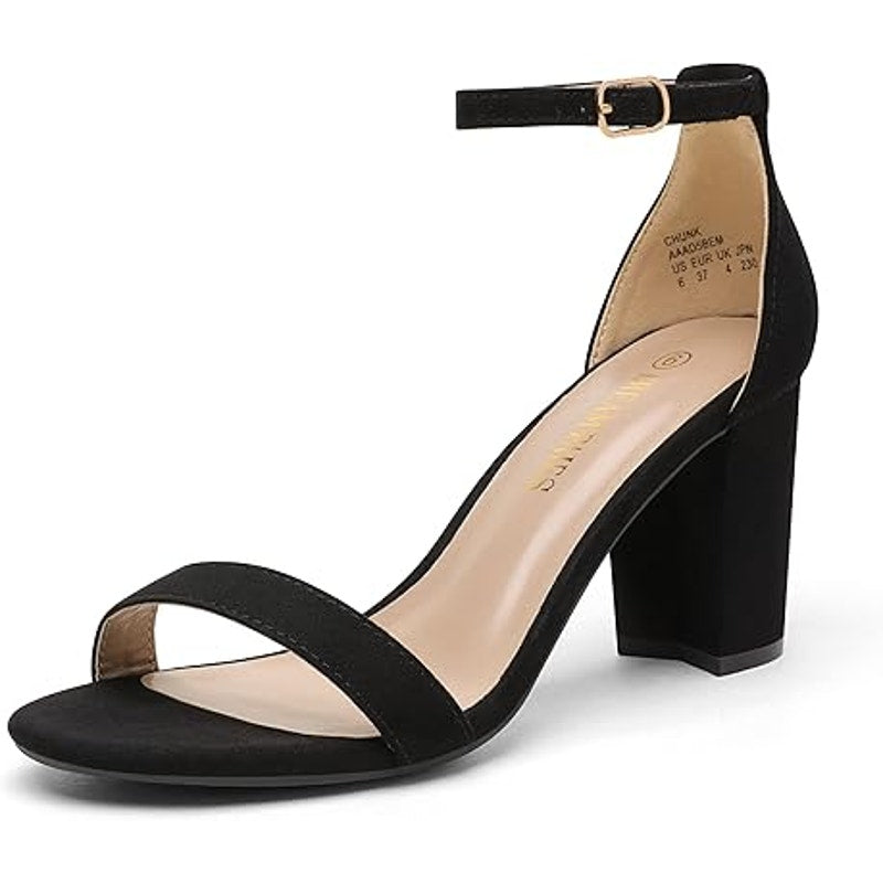 Dream Pairs Womens Size 7 Black Faux Suede Ankle Strap Open Toe 3" Heel Shoes