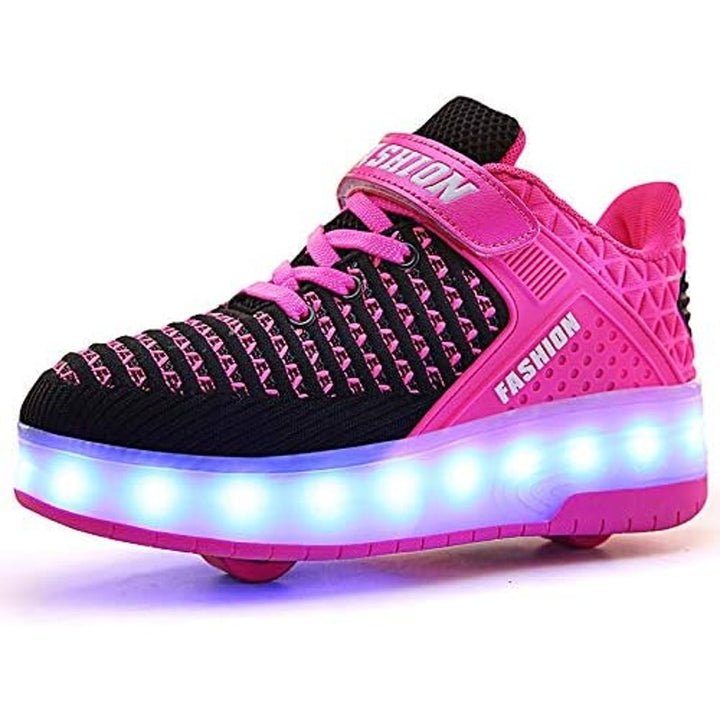 Girls 11.5 Pink Black Hook Loop Rechargeable Light Up Sport Shoes Missing Wheels