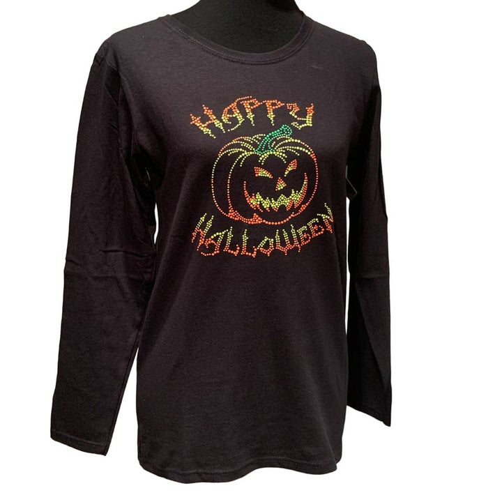 bNew Hand Printed Small Halloween Jack-O-Lantern Pumpkin Black Light Glow Tee