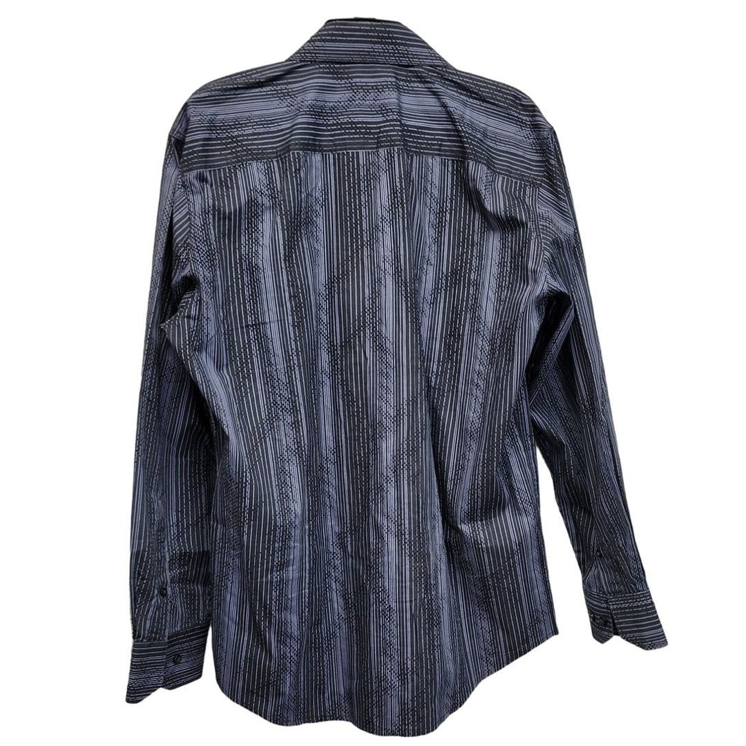 Blue Mens Large 100% Cotton Dots And Stripes Long Sleeve Button Up Shirt